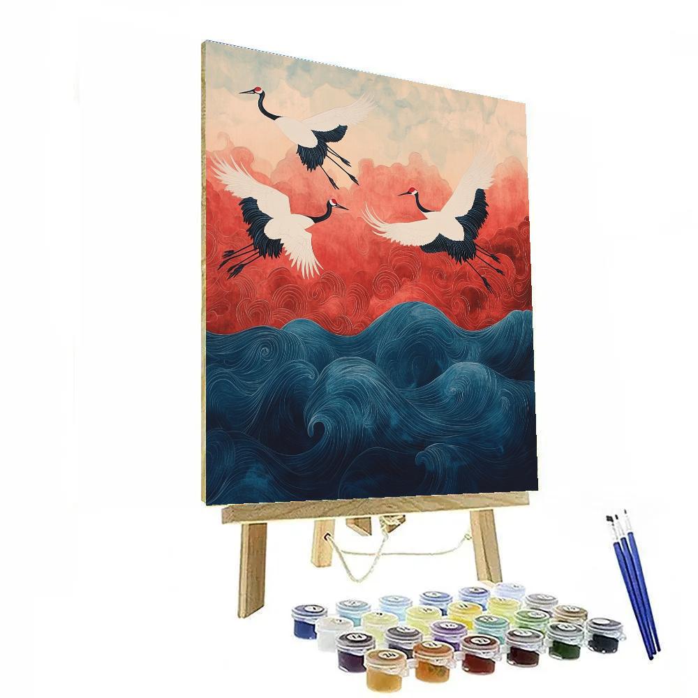 Hokusai Inspired Crane Flight Paint by numbers art