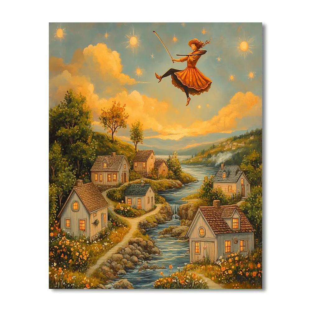 Marc Chagall Inspired Flying Violinist painting number kit
