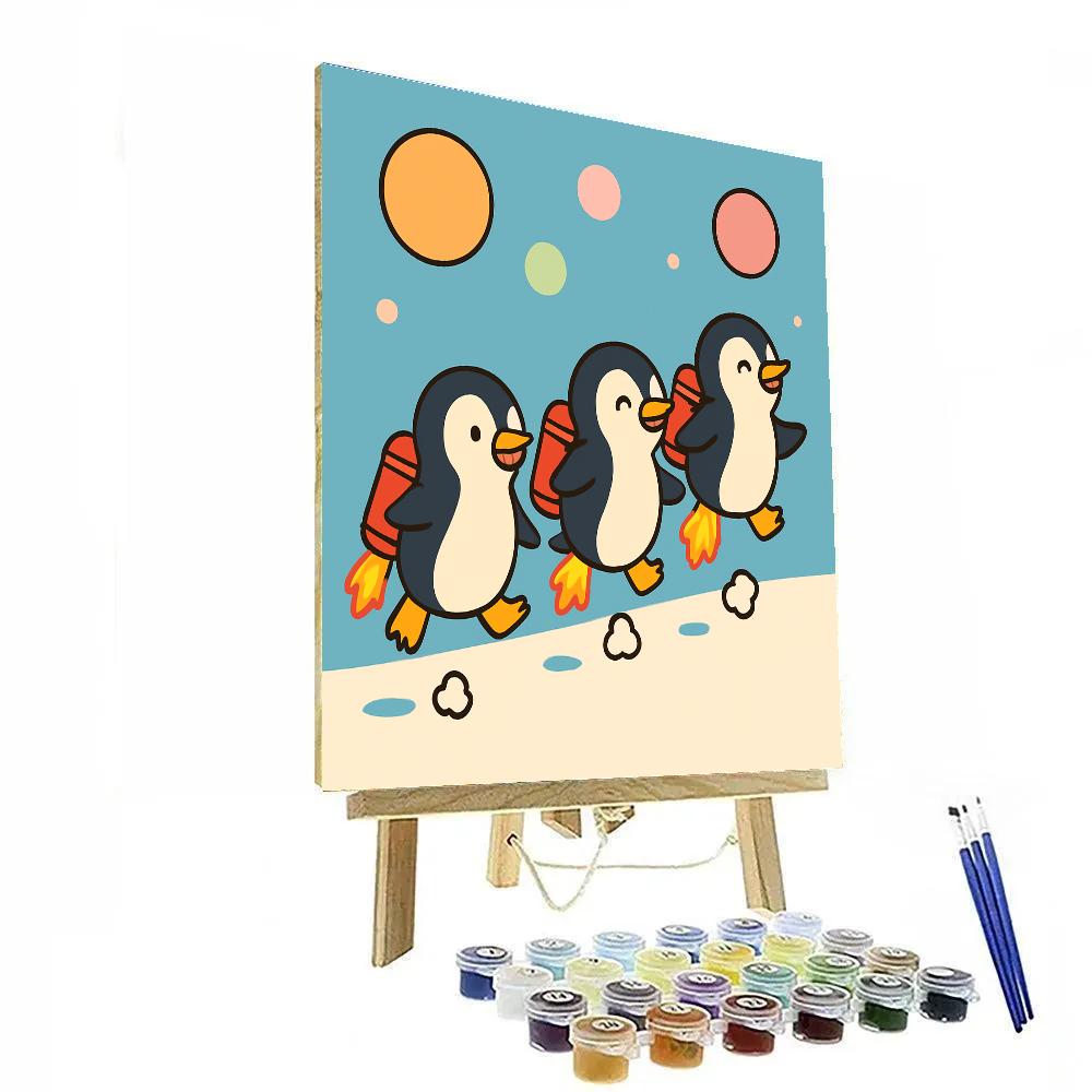Rocket Penguin Parade Painting by numbers kit