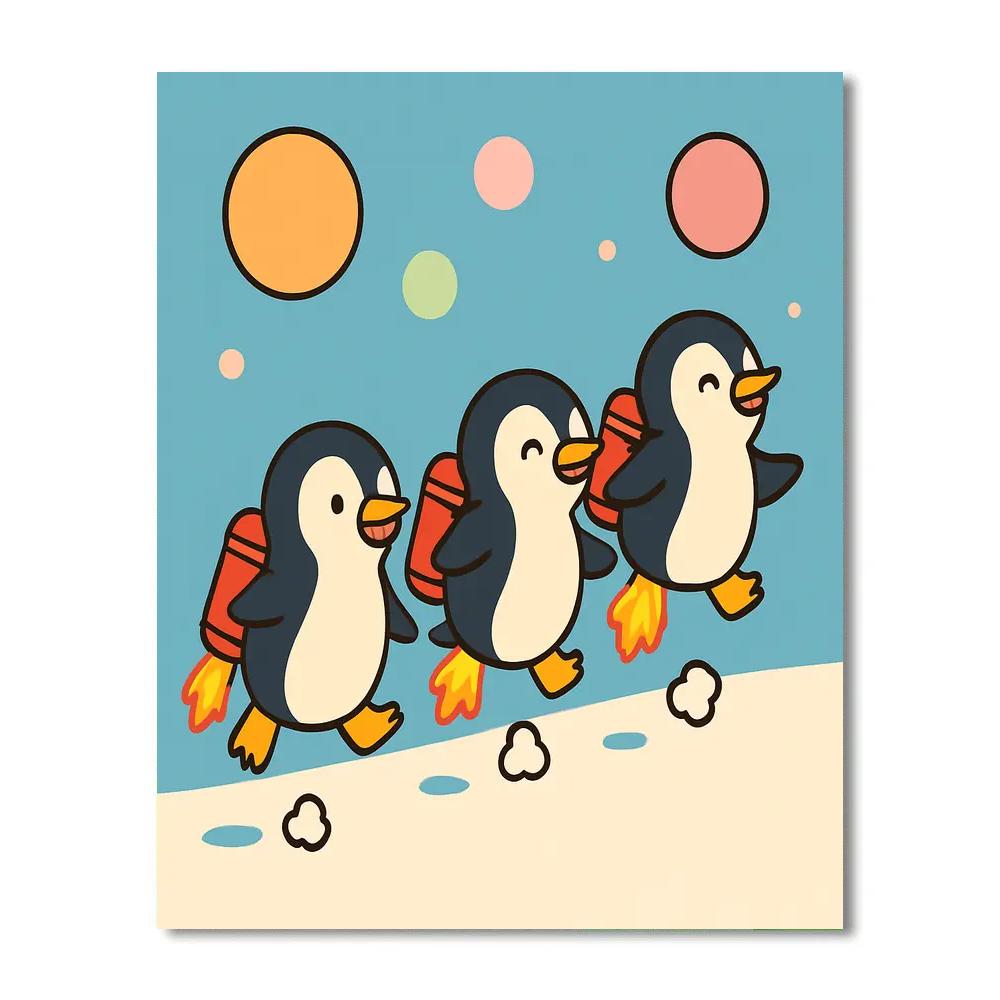 Rocket Penguin Parade Painting by numbers kit