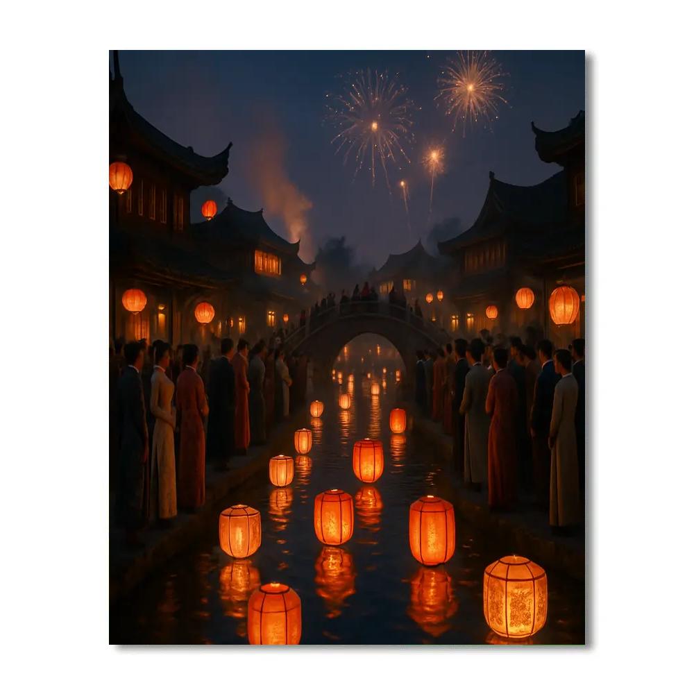Chinese Lantern Festival Along The Riverside painting number kit