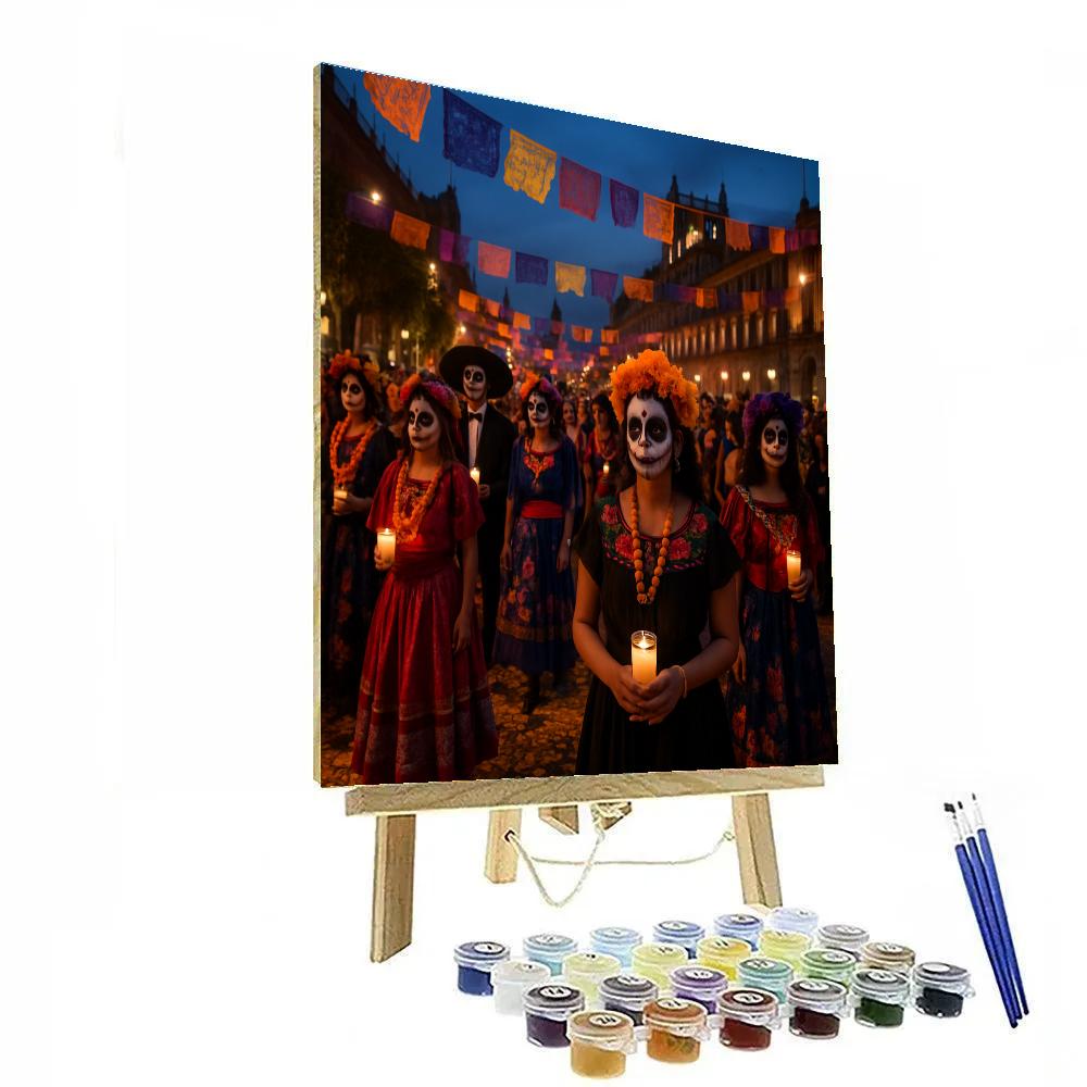 Día De Muertos Procession In Mexico City paint by color