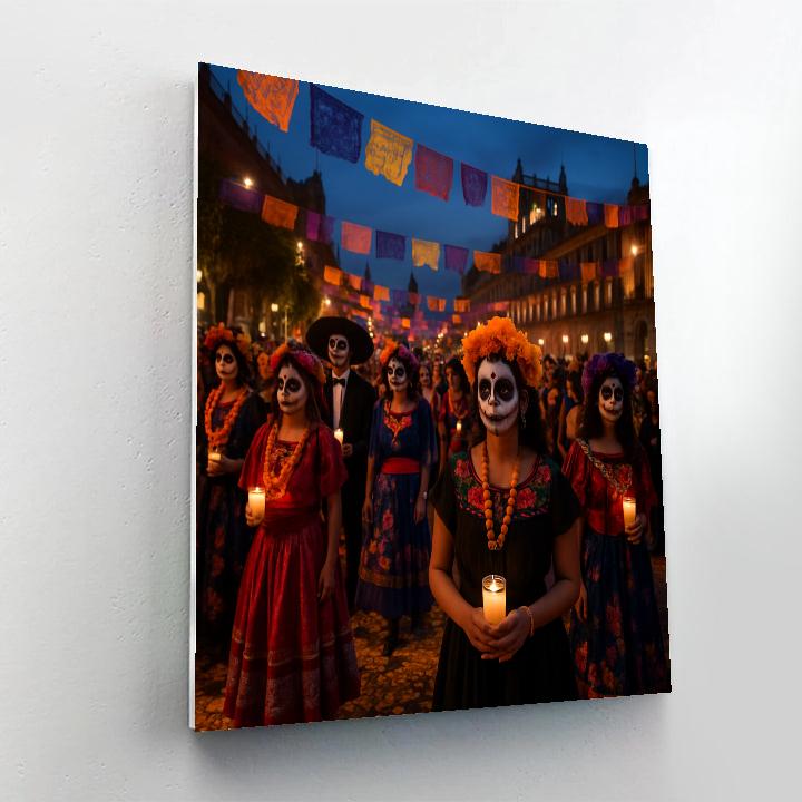 Día De Muertos Procession In Mexico City paint by color