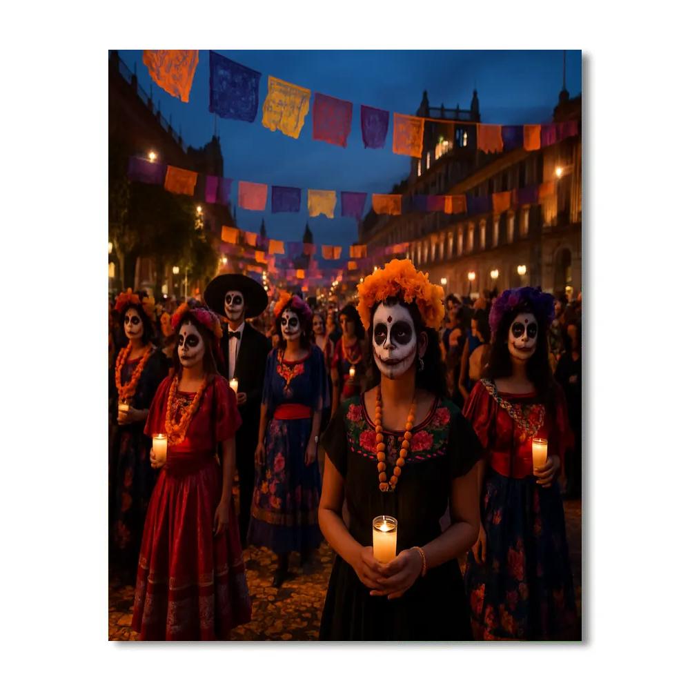 Día De Muertos Procession In Mexico City paint by color