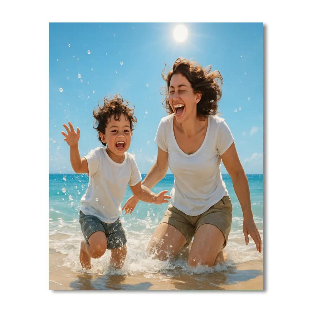 Splashing Joy At The Seaside Number painting