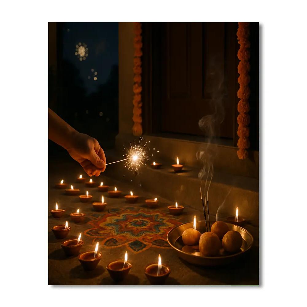 Diwali Doorstep At Night paint by number