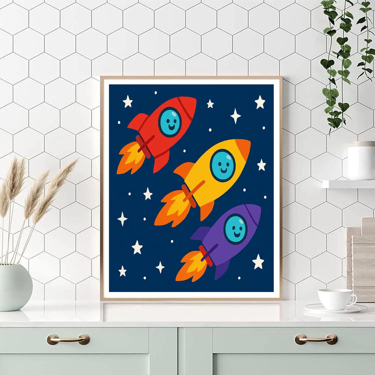Rocket Ship Space Race Paint by numbers kits