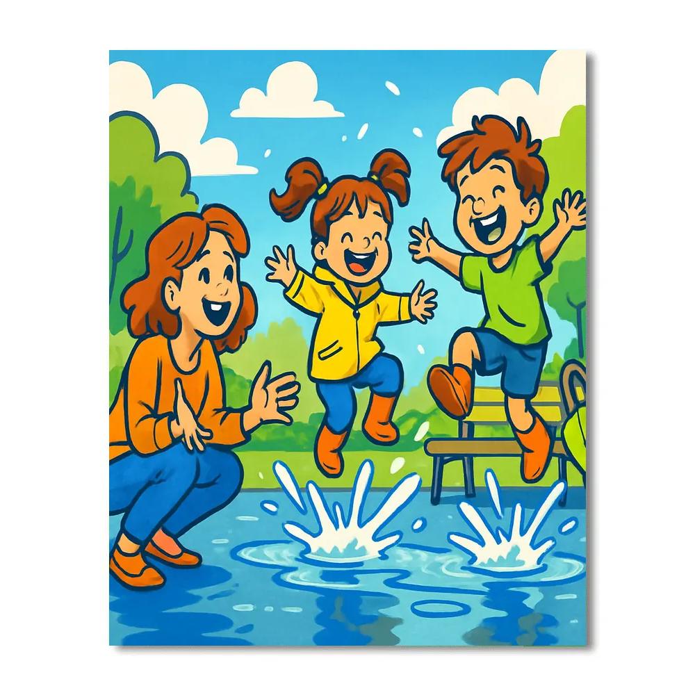 Puddle Jumping Siblings paint by color