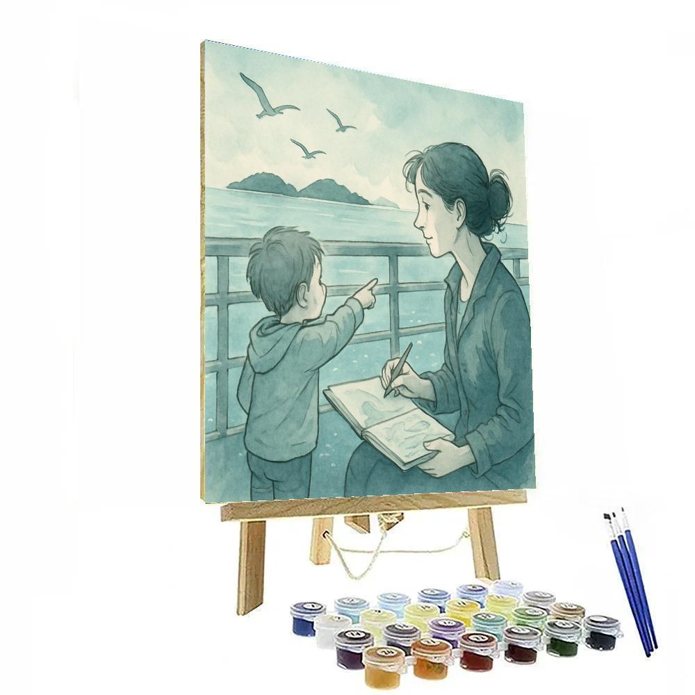 Mother And Child Sketch On Ferry Painting by numbers kit