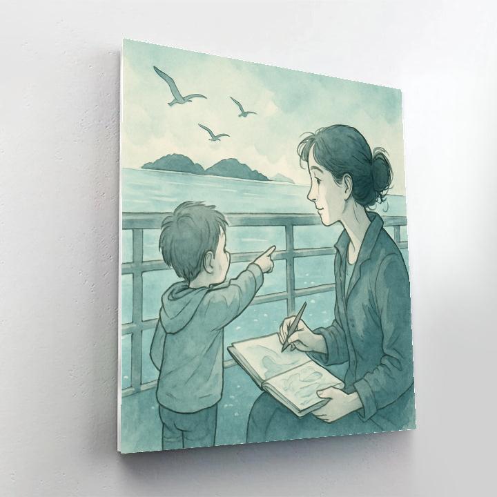 Mother And Child Sketch On Ferry Painting by numbers kit
