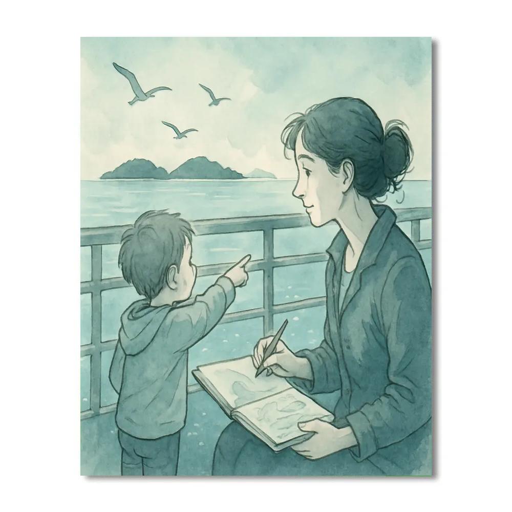 Mother And Child Sketch On Ferry Painting by numbers kit
