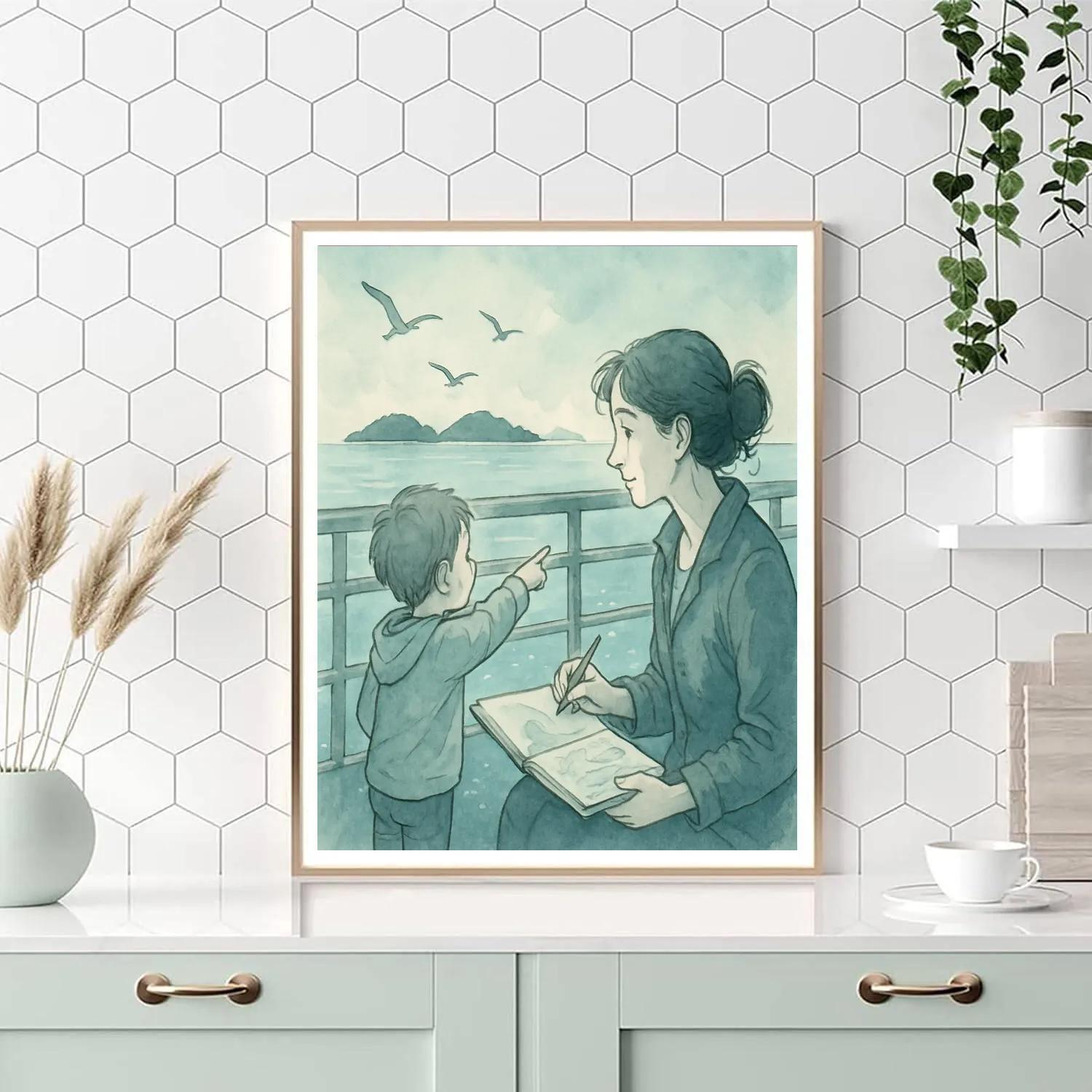 Mother And Child Sketch On Ferry Painting by numbers kit