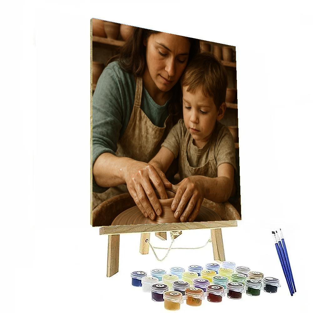 Mother Child Pottery Class paint by color