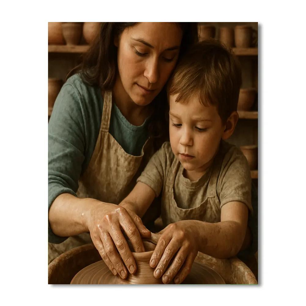 Mother Child Pottery Class paint by color