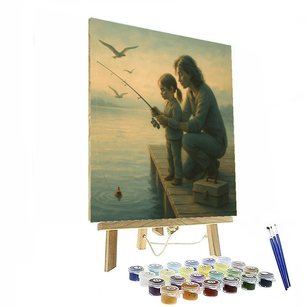 Mother And Child Fishing Pier paint by numbers