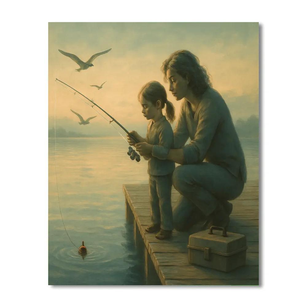 Mother And Child Fishing Pier paint by numbers