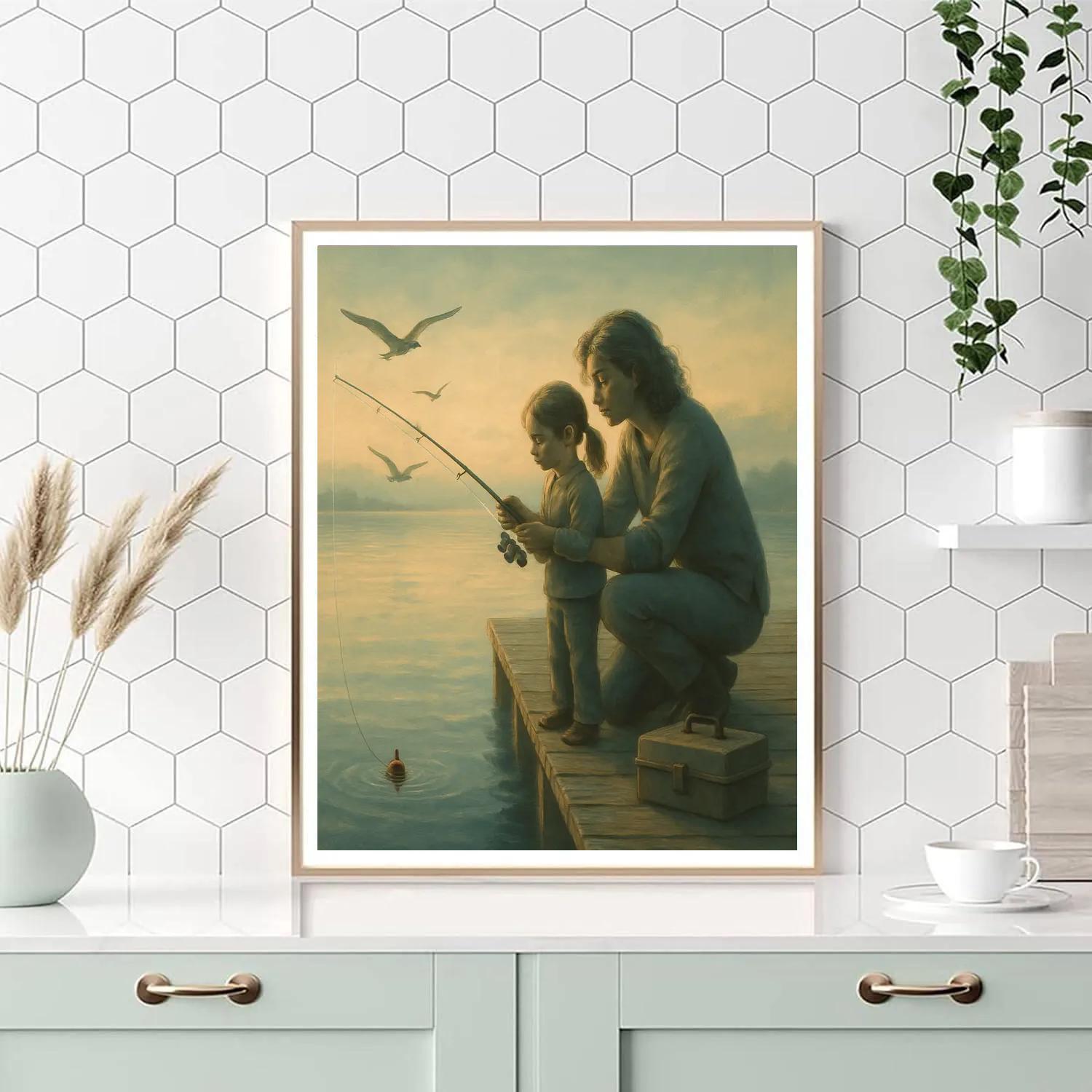 Mother And Child Fishing Pier paint by numbers