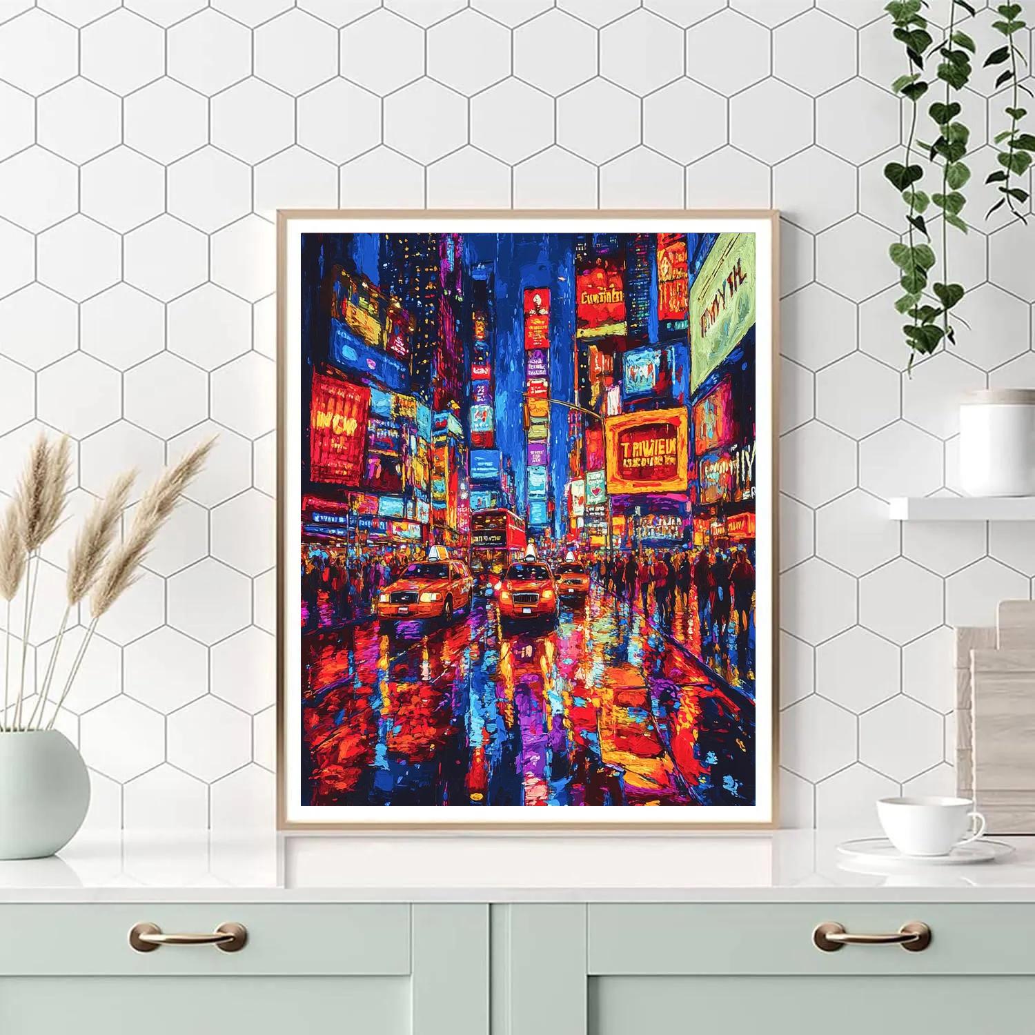 Times Square Neon Nightscape New York United States paint by number