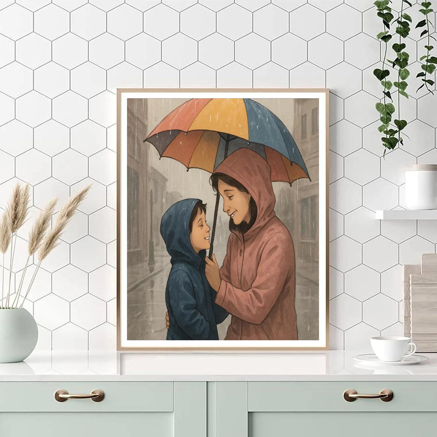 Together Under Umbrella Rain paint by color