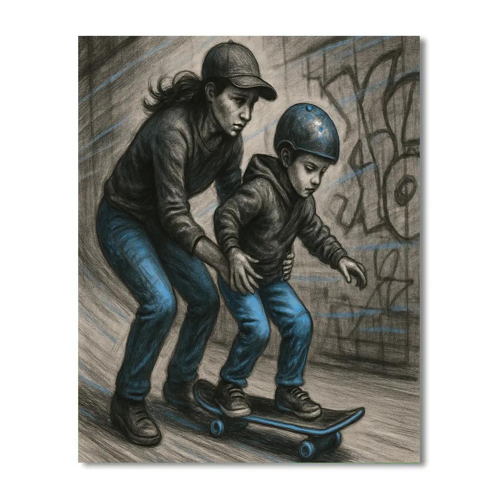 Mother And Child Skate Park Support paint by numbers