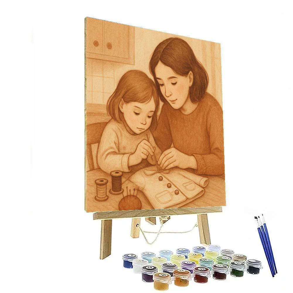 Mother And Child Sewing Buttons paint by numbers