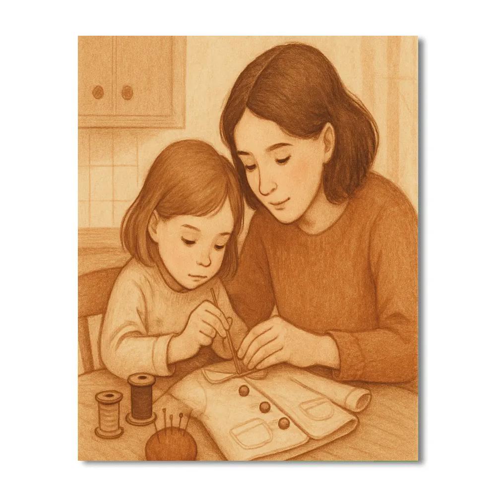 Mother And Child Sewing Buttons paint by numbers