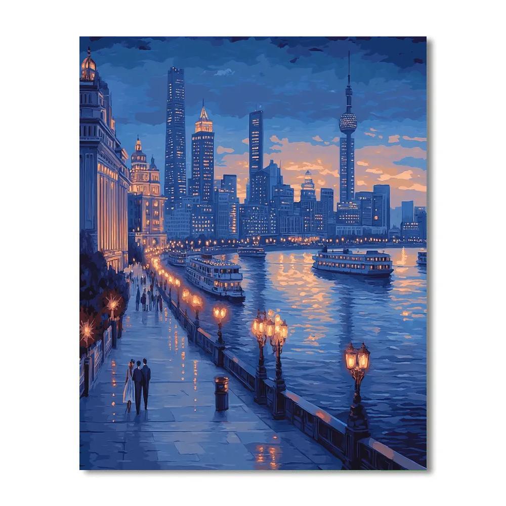 Bund Riverside Skyline Twilight Shanghai China Painting by numbers kit