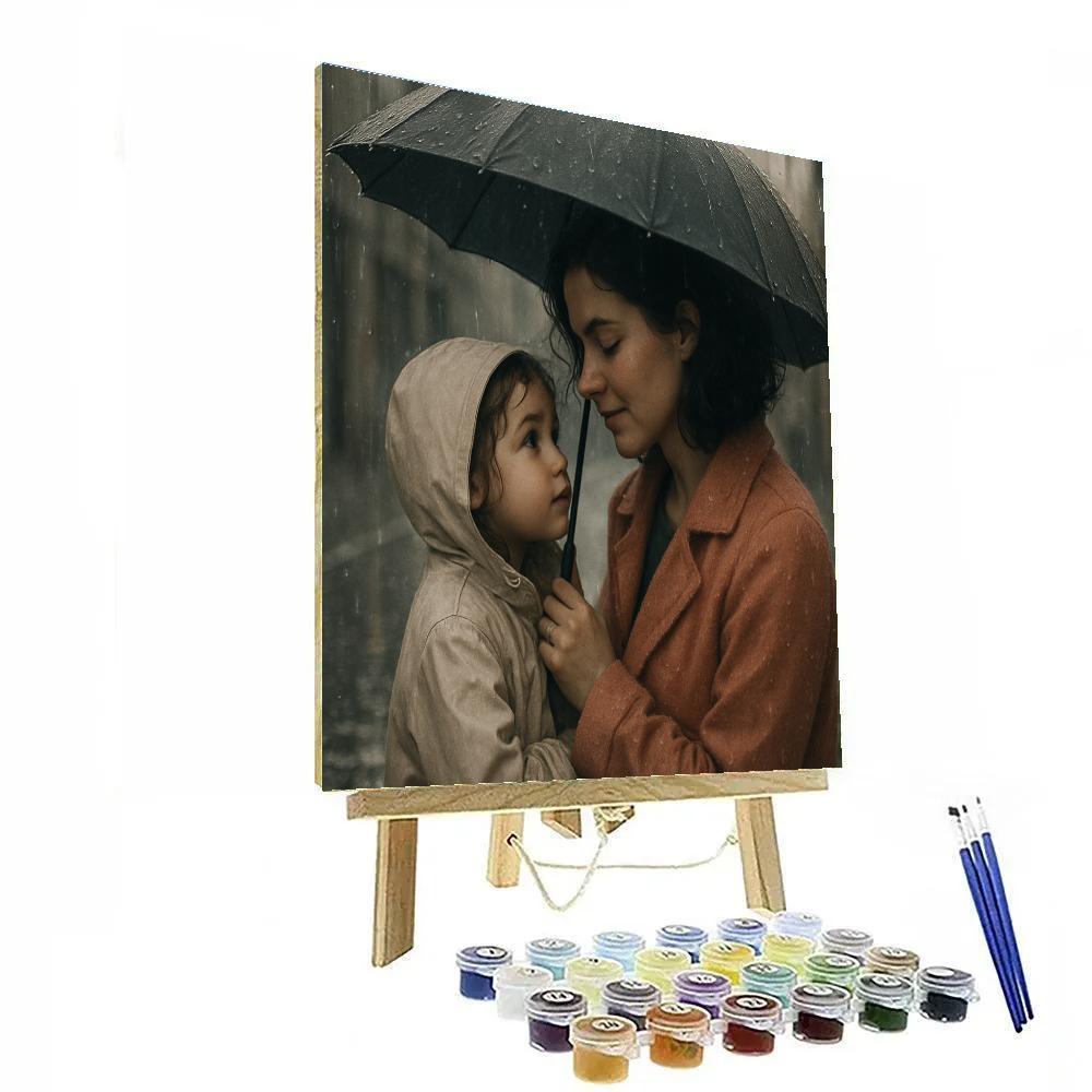 Sharing Umbrella On Rainy Day Painting by numbers kit