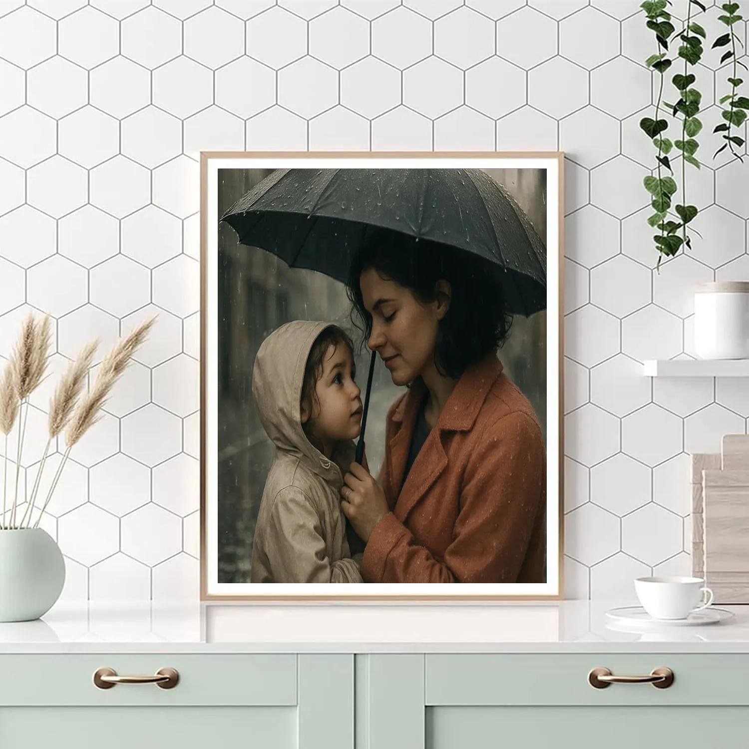 Sharing Umbrella On Rainy Day Painting by numbers kit