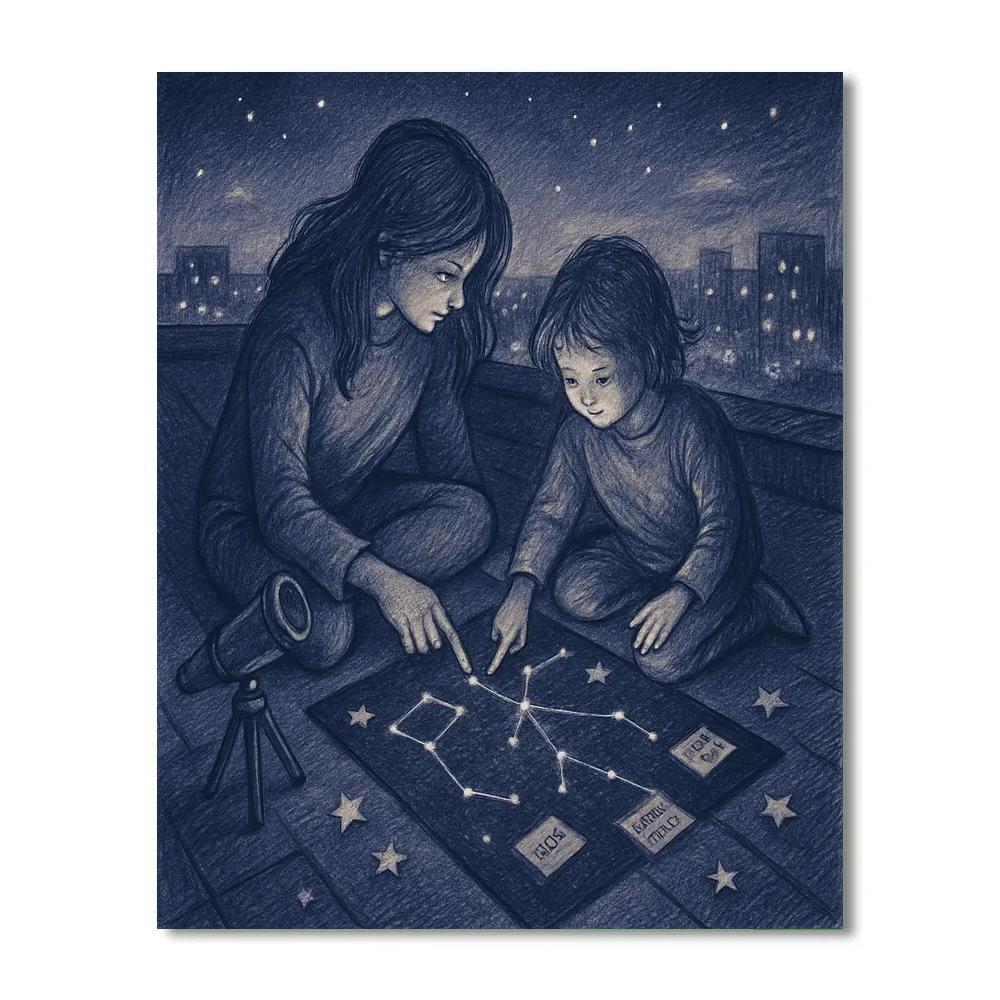 Rooftop Stargazer Drawing DIY paint by numbers