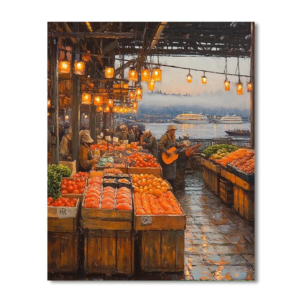 Pike Place Market Morning Seattle United States Numbered painting kits