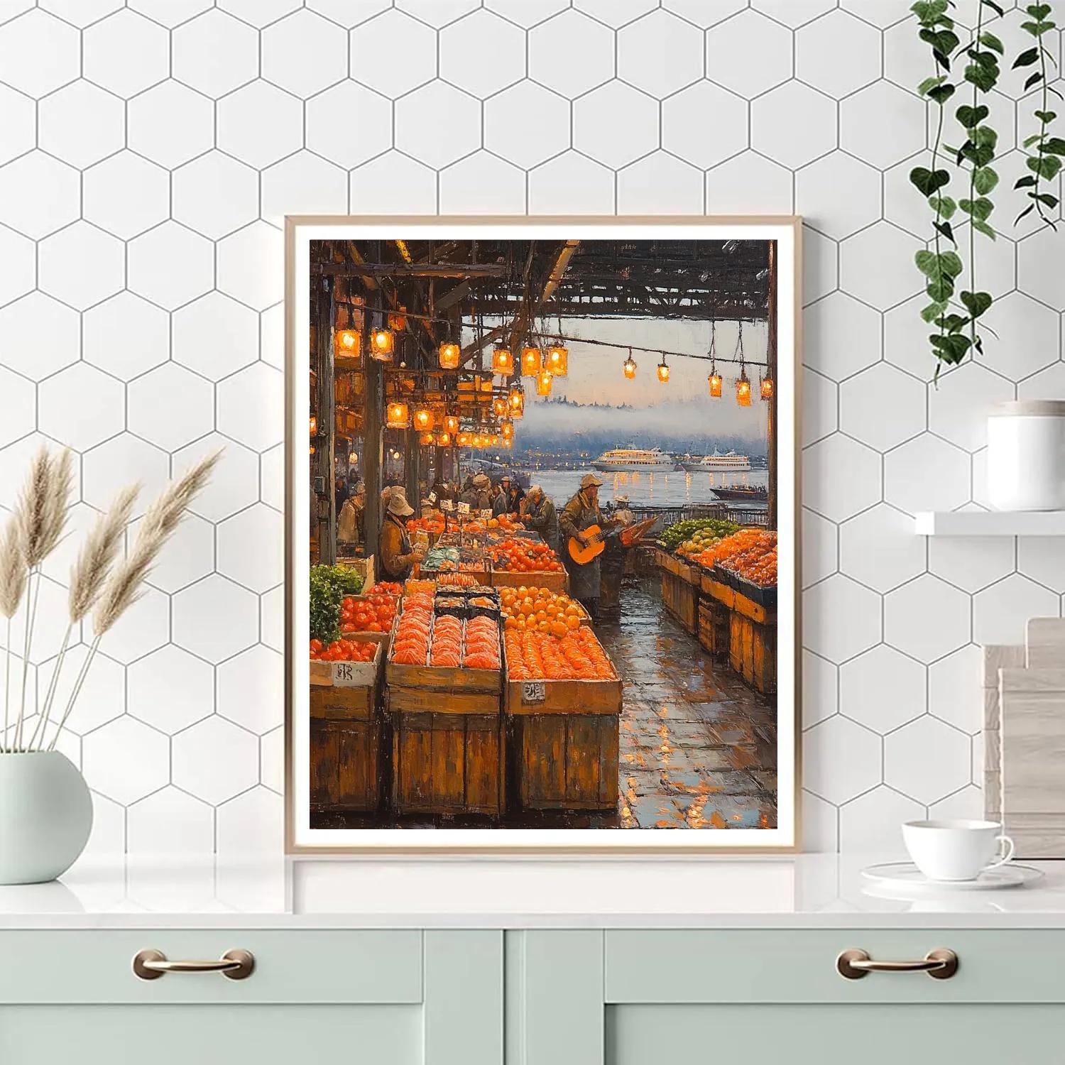 Pike Place Market Morning Seattle United States Numbered painting kits