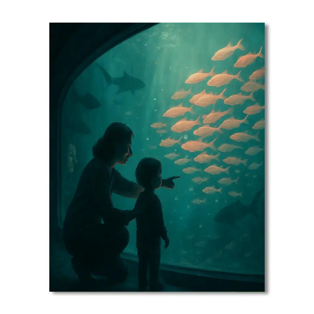 Mother And Child At Aquarium Paint by numbers kits