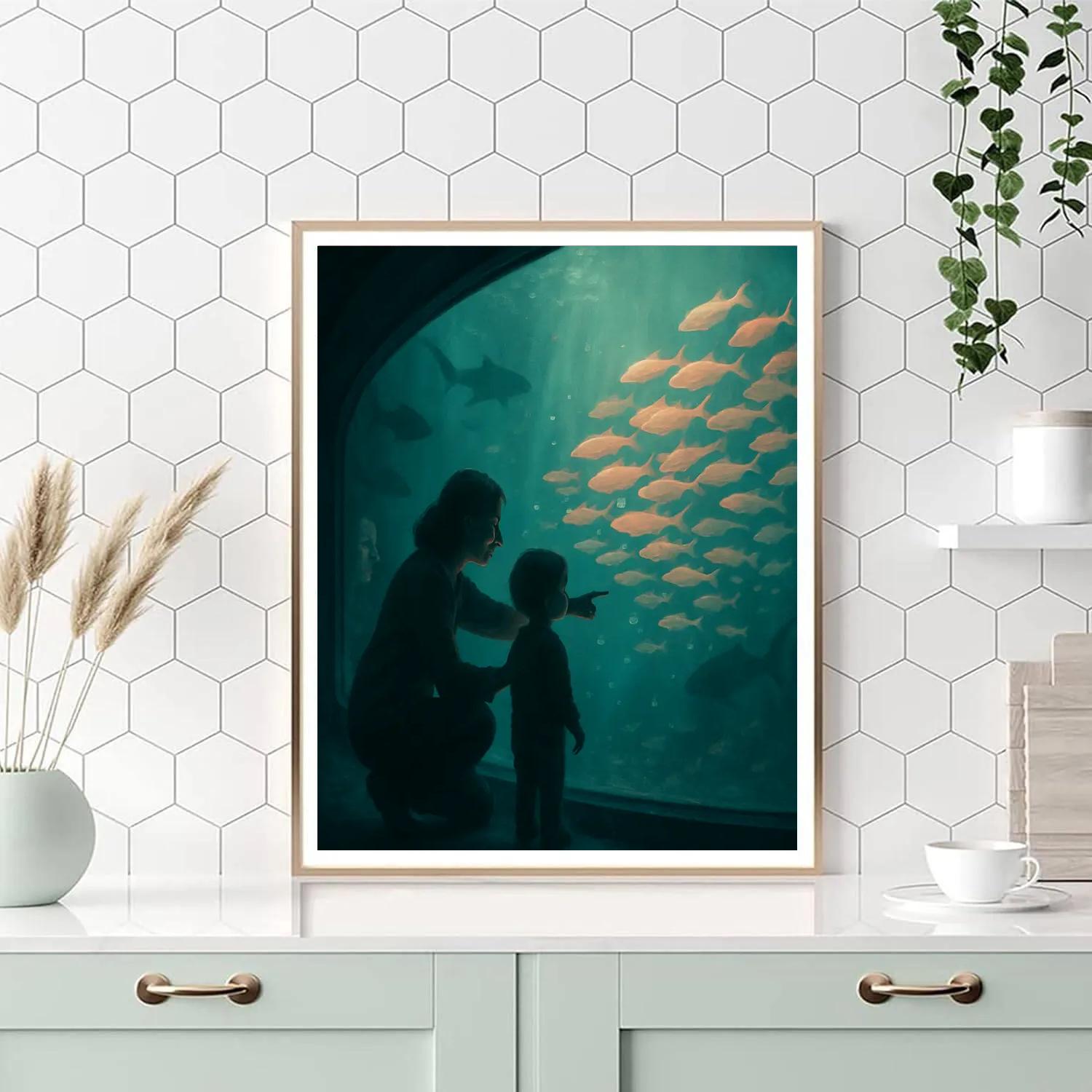 Mother And Child At Aquarium Paint by numbers kits