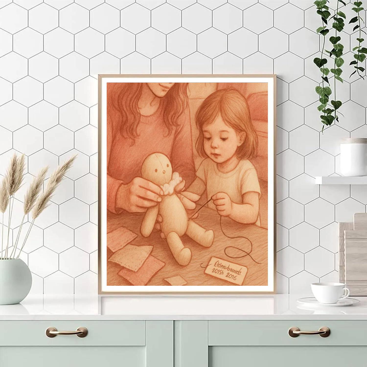 Mother And Child Sewing Doll Paint by numbers kits