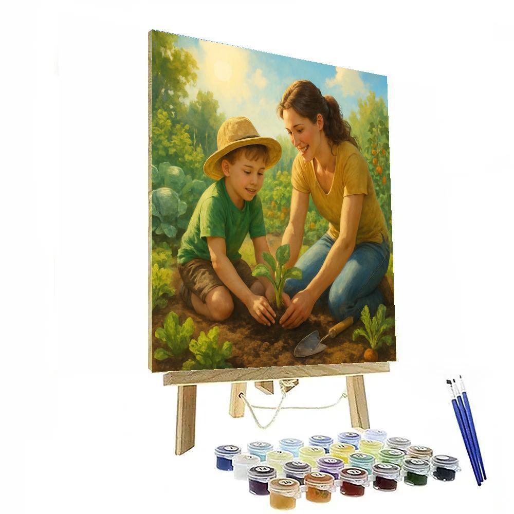 Mother And Child Gardening Day paint by color