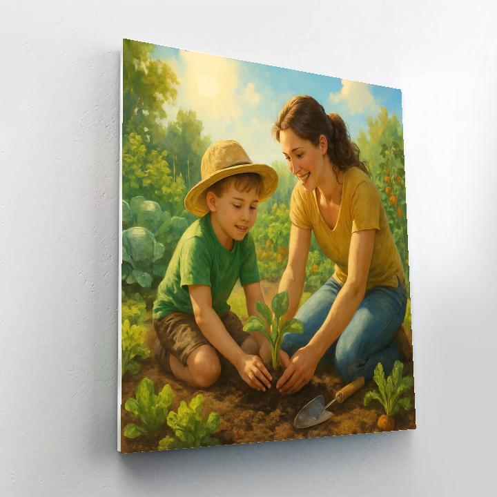 Mother And Child Gardening Day paint by color
