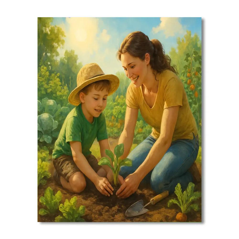 Mother And Child Gardening Day paint by color