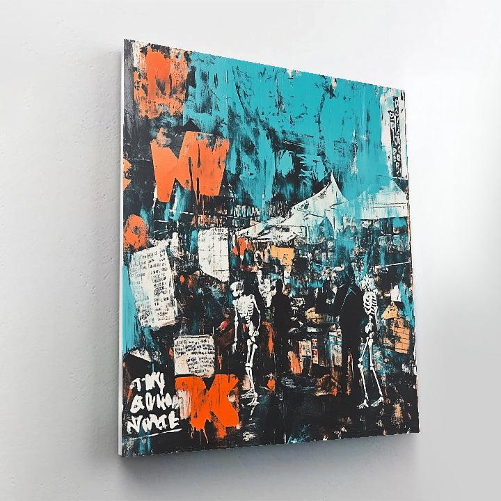 Jean Michel Basquiat Inspired Market Scene Number painting