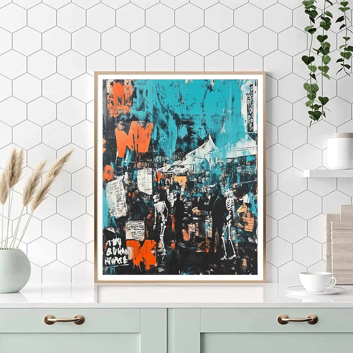 Jean Michel Basquiat Inspired Market Scene Number painting