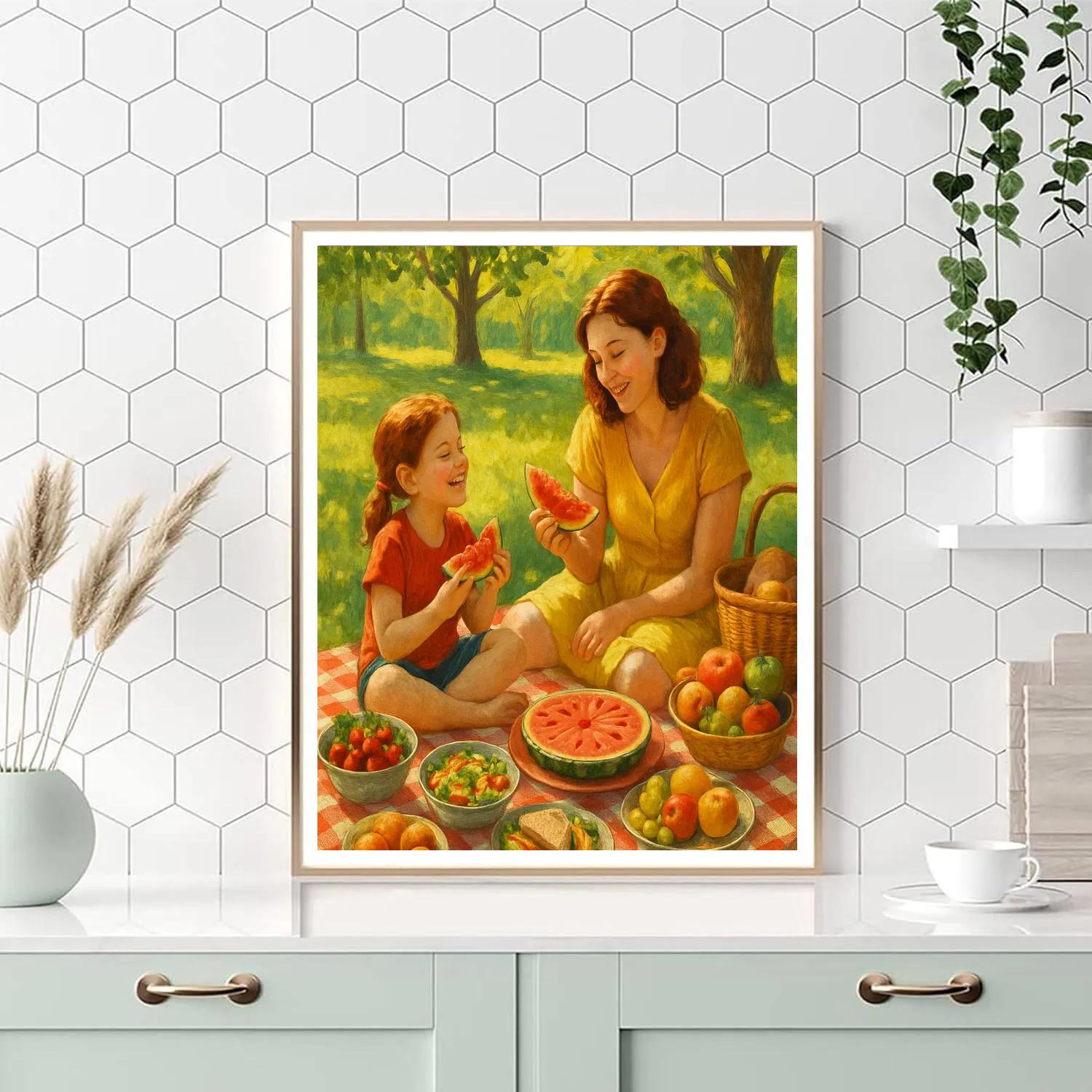 Mother And Child Picnic Feast paint by numbers
