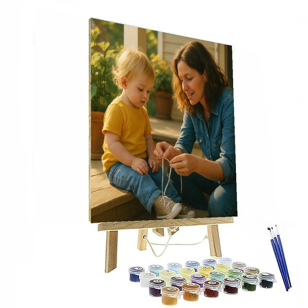 Mother Teaching To Tie Shoelaces Number painting
