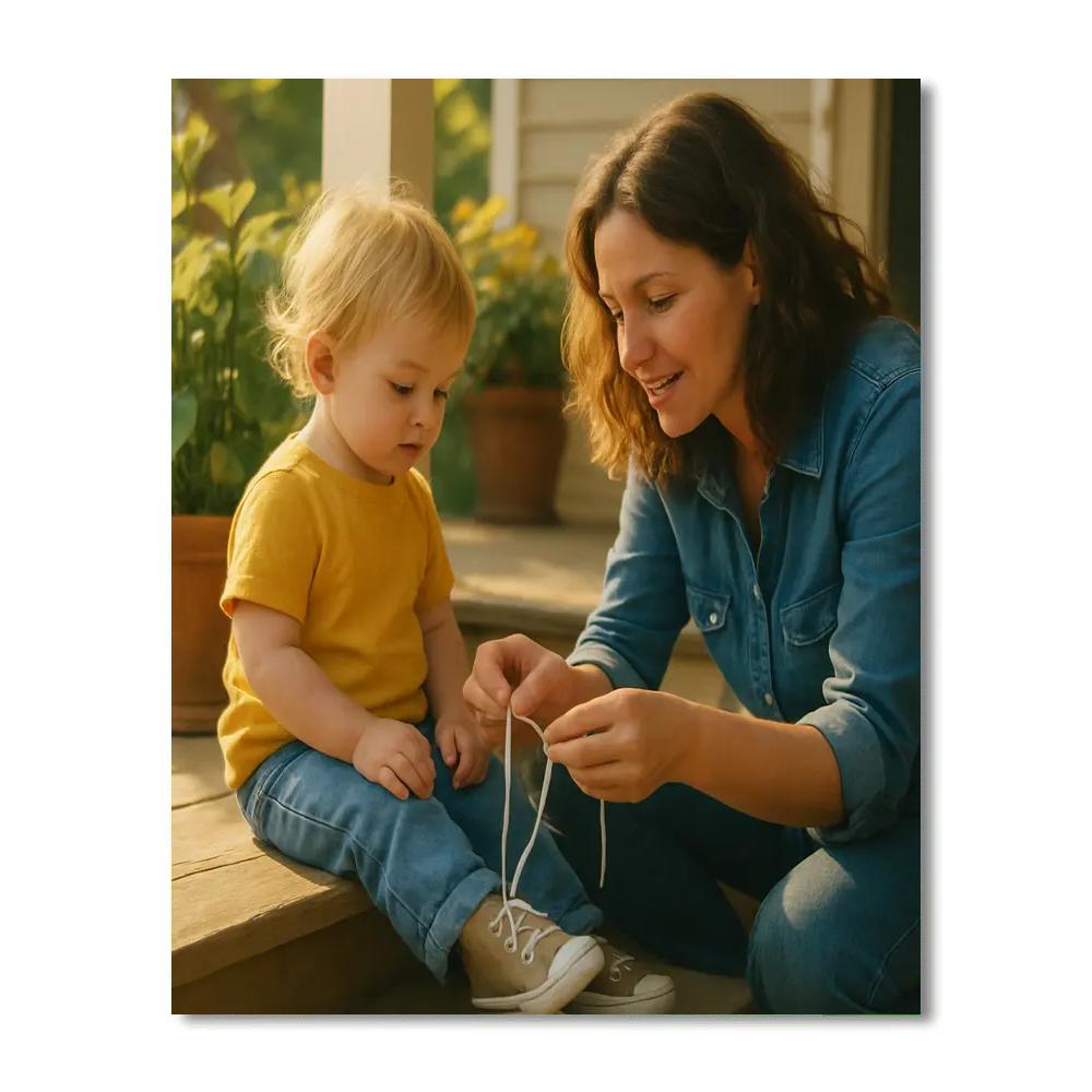 Mother Teaching To Tie Shoelaces Number painting