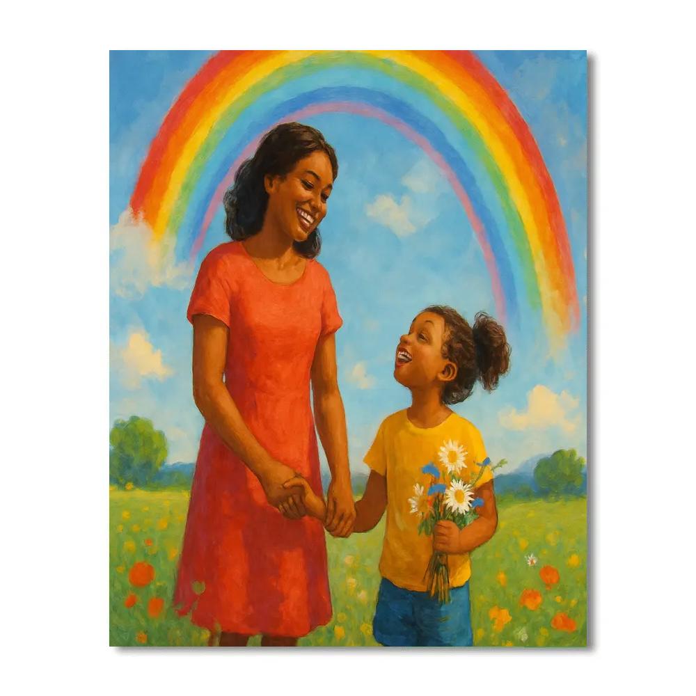 Mother And Child Under A Rainbow paint by numbers