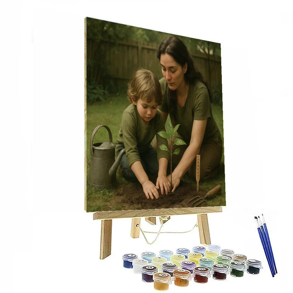 Mother And Child Planting Tree Numbered painting kits