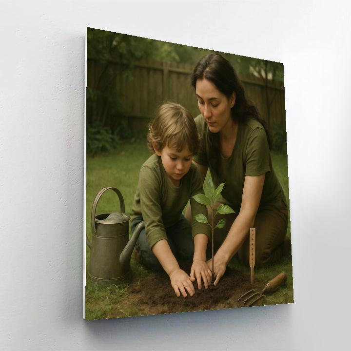 Mother And Child Planting Tree Numbered painting kits