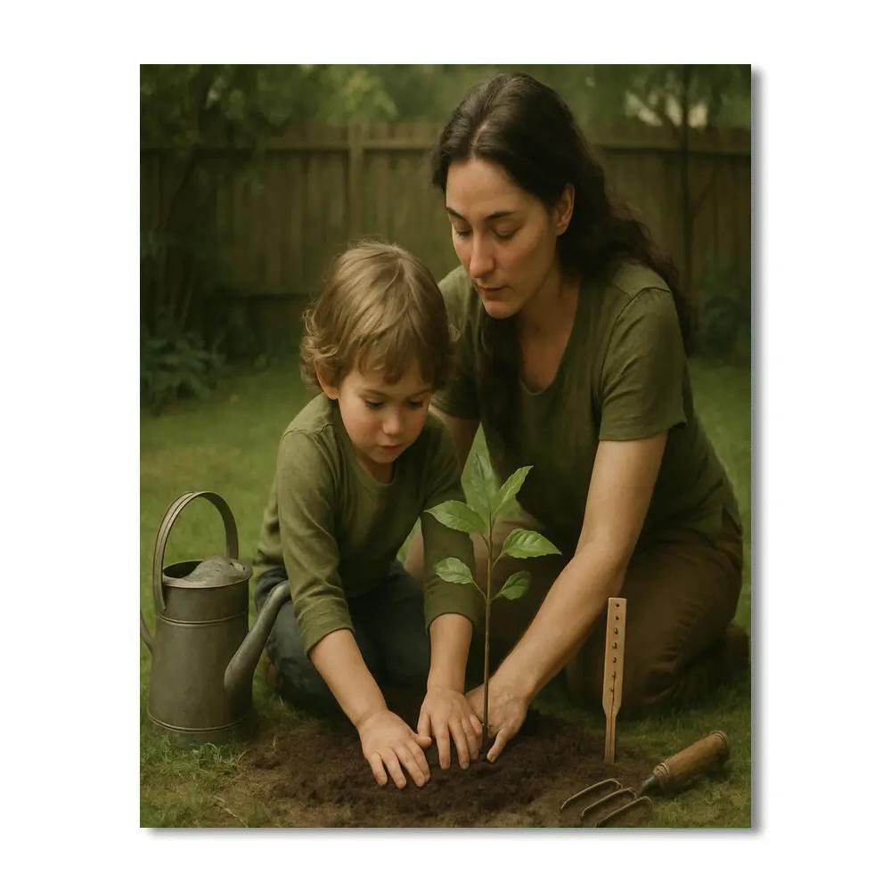 Mother And Child Planting Tree Numbered painting kits