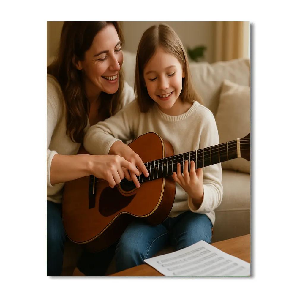 Mother Teaching Guitar Chords paint by color