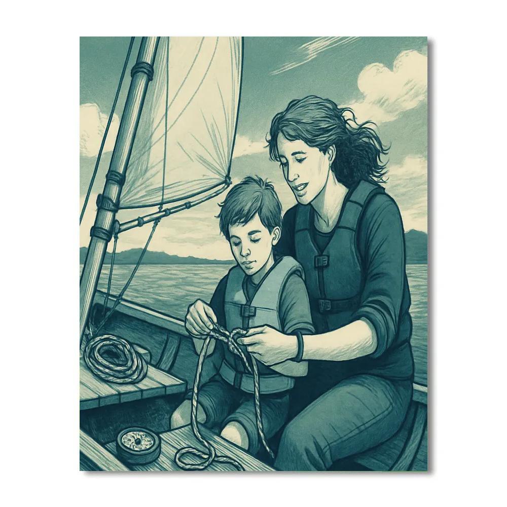 Mother And Child Sailing Lesson paint by number