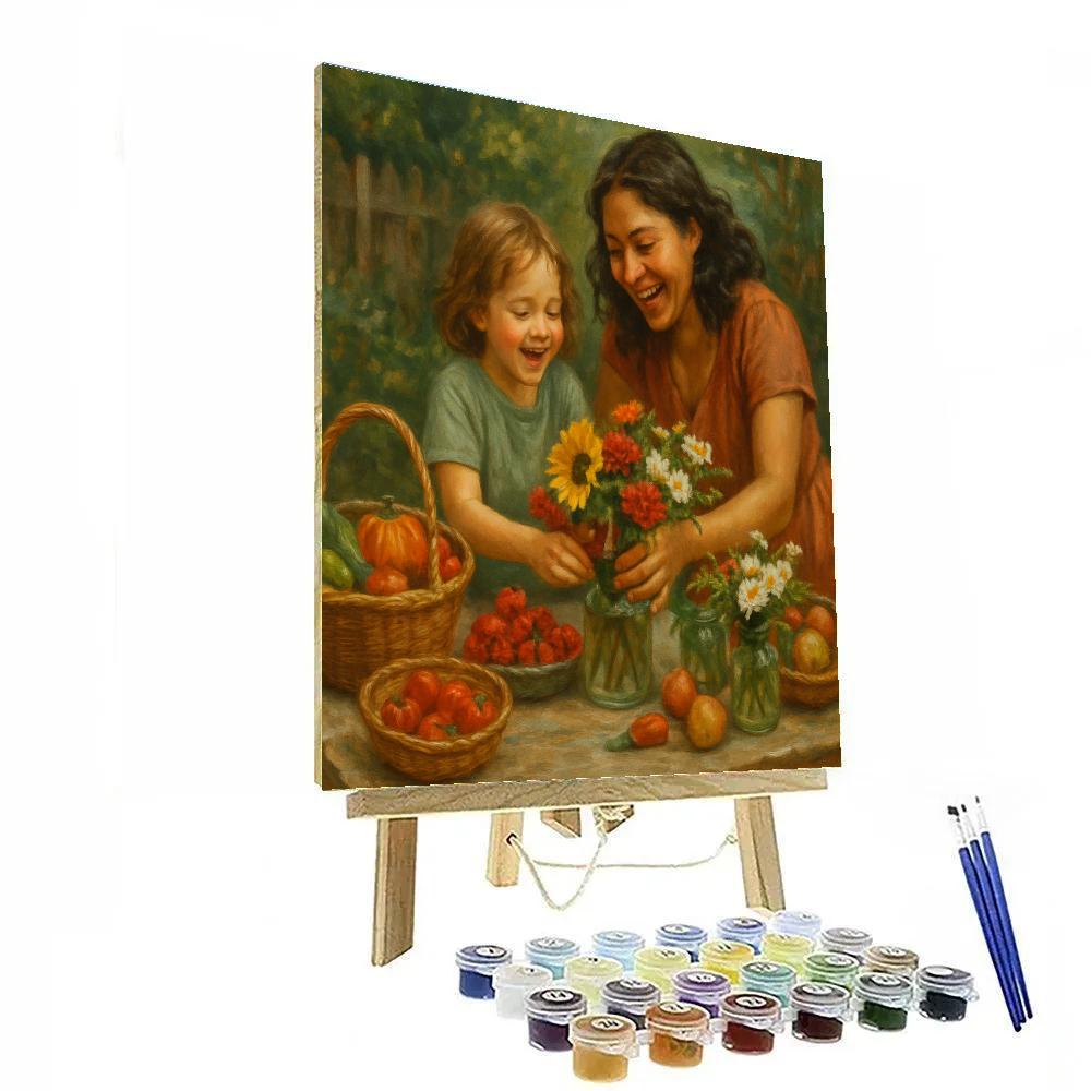 Mother And Child At Farmers Table Number painting